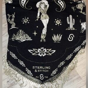 Buckle Black and White Bandeau top with Fringe